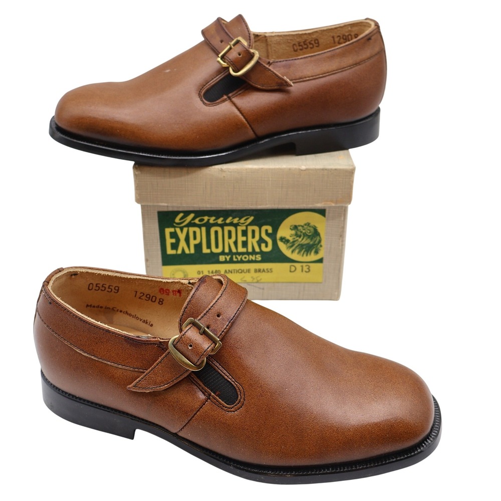 Young Explorers Lyons Monk Strap Shoes Boys 13 Vintage Brown Leather Deadstock